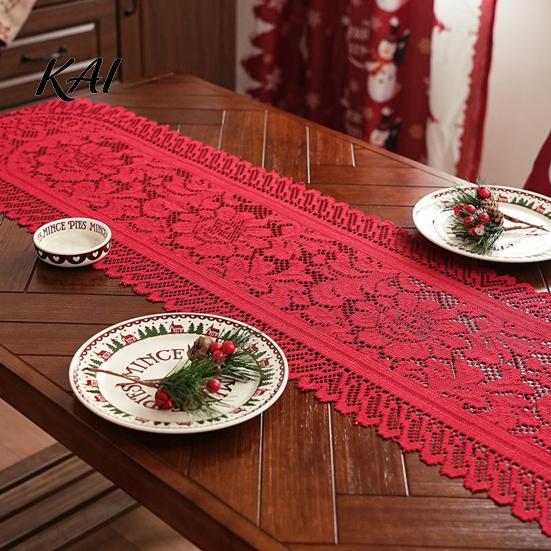 Embroidery Table Runner Retro Floral Lace Runner, Boho Rustic Tablecloth, Vintage Cover for Christmas Wedding Bridal Baby Shower Party Washable