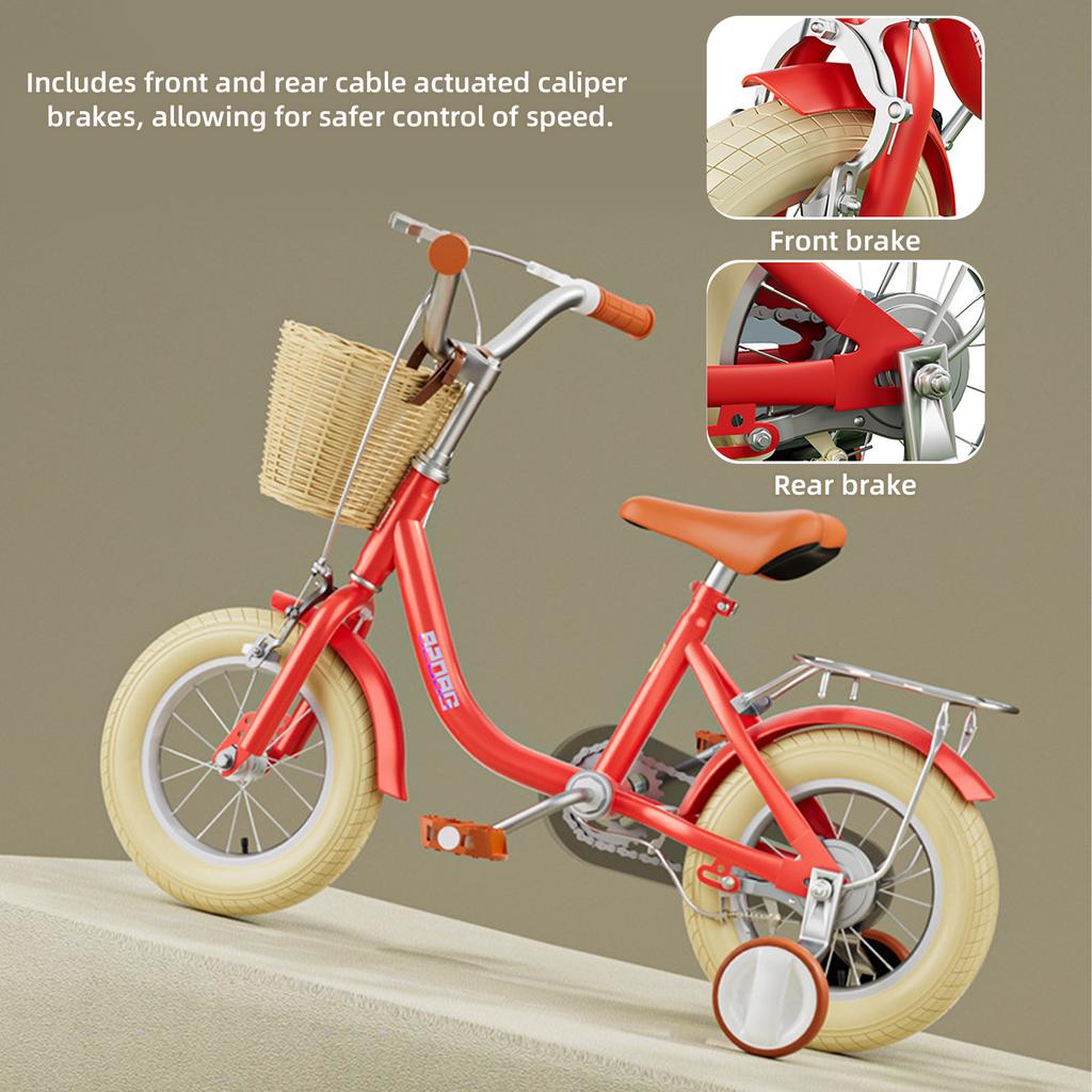 Дети Детские велосипеды для начинающих Обучение с тренировочными колесами Передний Задний тормоз Съемная корзина Детские велосипеды для малышей