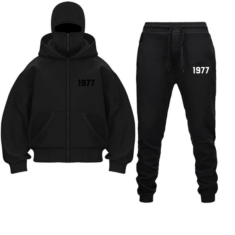 1977 Мужская толстовка с капюшоном на молнии, зимняя теплая повседневная толстовка Y2K с капюшоном, защитная маска на молнии, спортивная куртка для активного отдыха