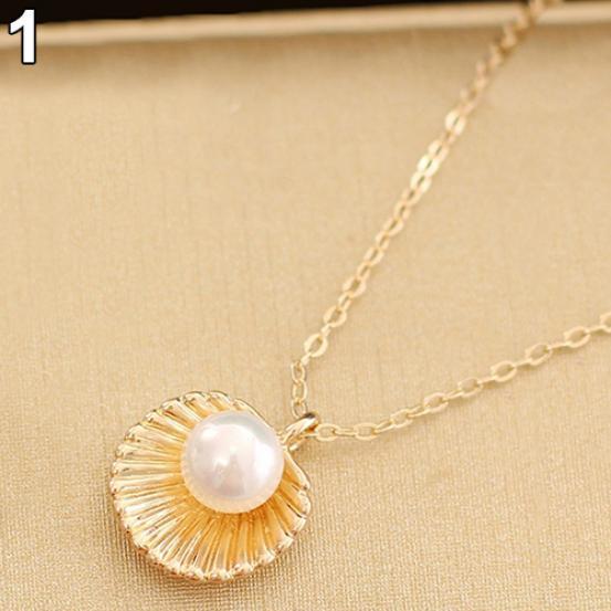 Women's Elegant Faux Pearl Shell Charm Polished Necklace Gift Fashion Jewelry KTJ