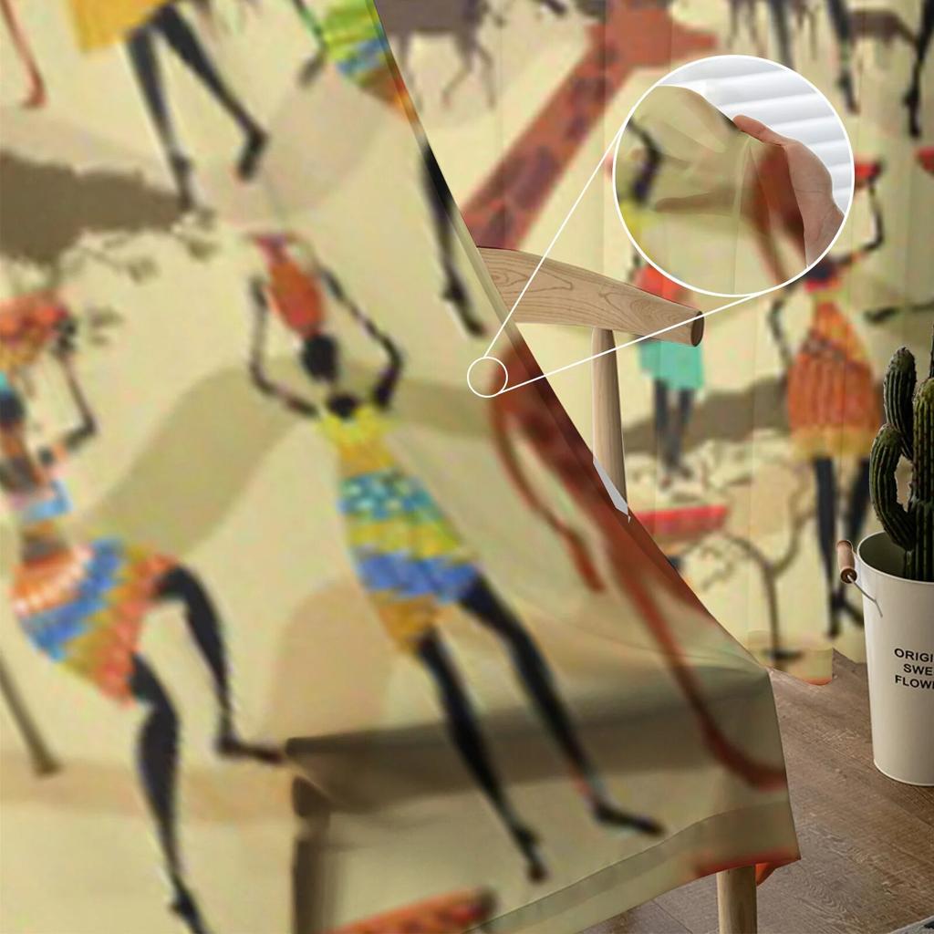 Seamless Texture With African Women Chiffon Sheer Curtains for Living Room Bedroom Decoration Window Voiles Tulle Curtain