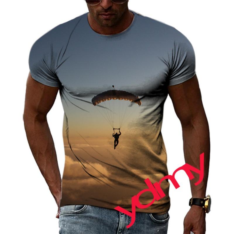Tide Fashion Summer Parachute Picture Мужская футболка Повседневные футболки с принтом в стиле хип-хоп с круглым вырезом и короткими рукавами