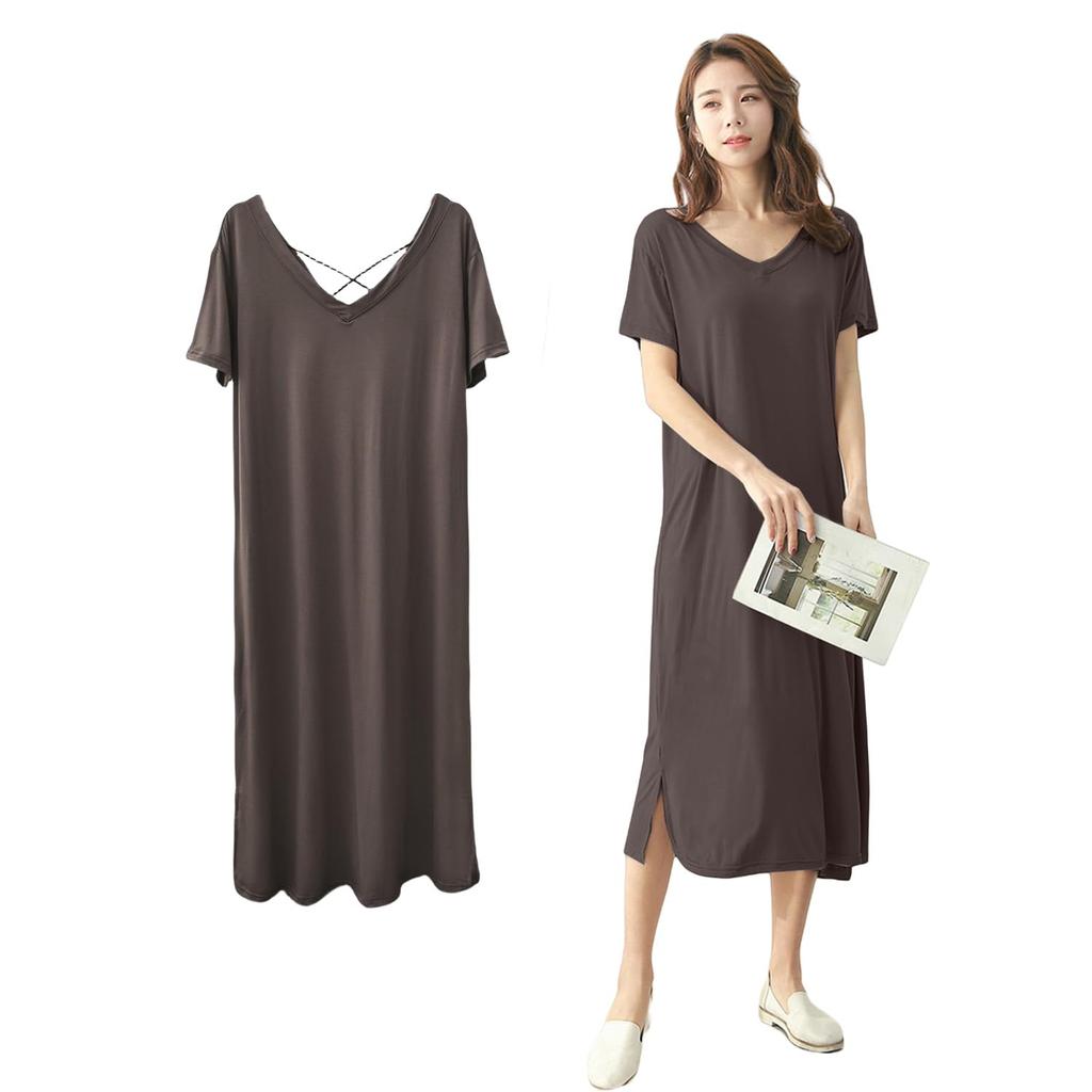 Night Short Room Loose Fit [YunXiozy Star] Women's Roomwear, Loungewear, Pajamas, One-piece, Plain, Summer, Nightgown, Bra, Body-covering, Nightwear,