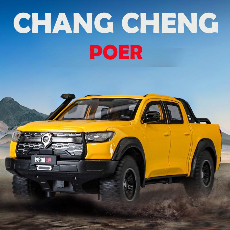 Simulation 1:24 Great Wall Motor POER Pickup Alloy Car Model With Sound Light Off Road Vehicle Toy Birthday Gift Collection