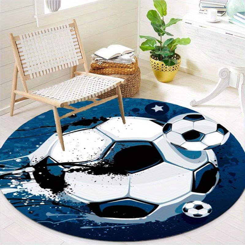 Retro Burning Football Round Rug Nonslip Area Rug Office Chair Mat Carpet For Living Room Bedroom Home Decor