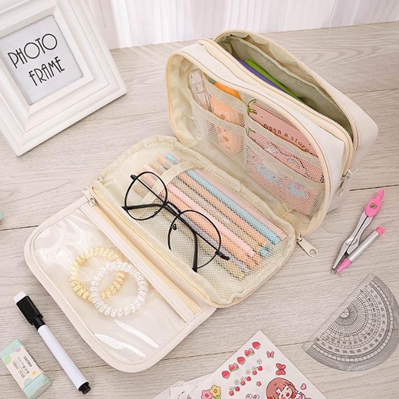 Kawaii Large-Capacity Pencil Bag Flip-Top Translucent Student Stationery Storage Bag Boys And Girls Simple Stationery Pen Box