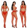 European and American sex underwear hot diamond fishing net socks small mesh pants sexy belt diamond strap bikini set TZW