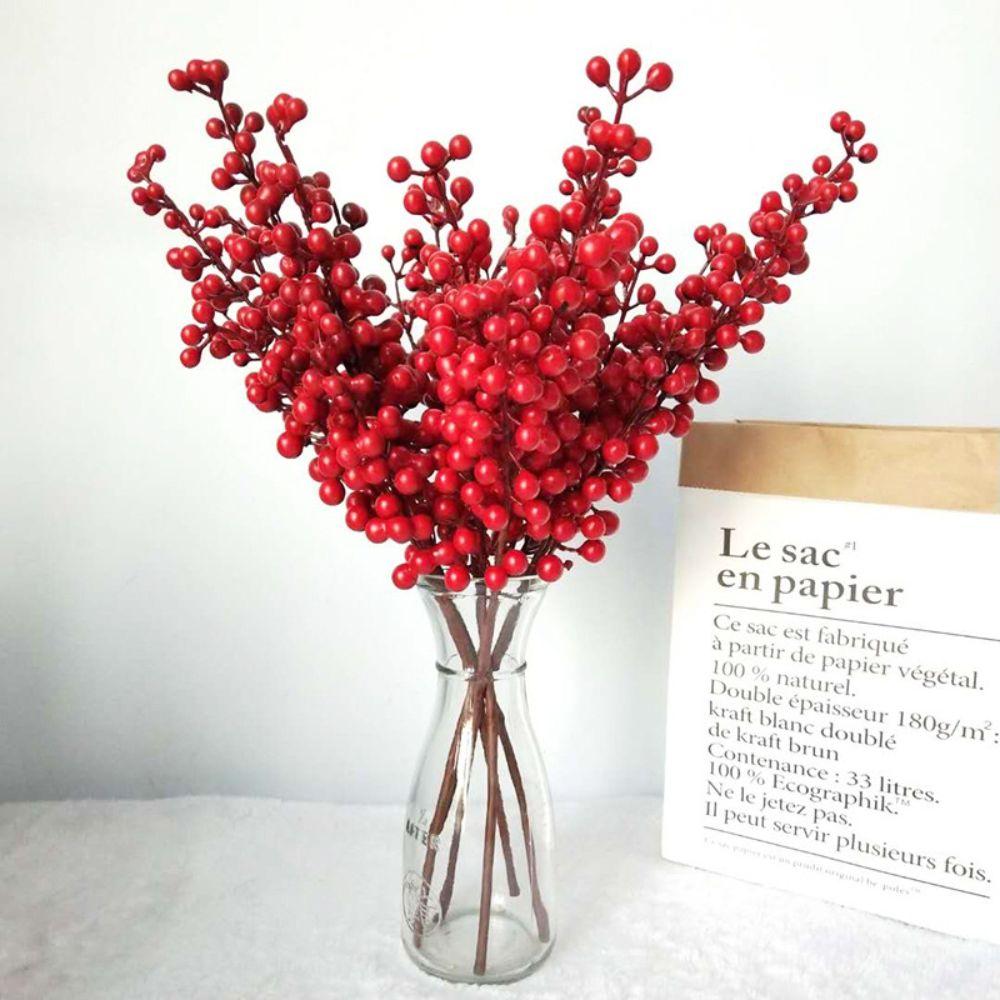 Festive Style Artificial Berry Stem Red Color Fake Red Berries Artificial Flower Party Decoration