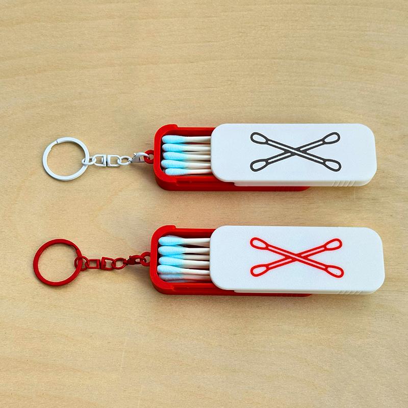 Mini Sliding Cotton Swab Storage Box With Keychain Portable Swab Case For Travel And Daily Use Dust-Proof Keeps Clean!