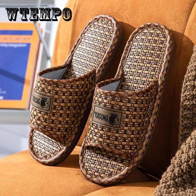 Женские сандалии и тапочки, летние соломенные мужские льняные тапочки из бамбука и ротанга для пар, домашние домашние нескользящие мужские льняные тапочки с мягкой подошвой