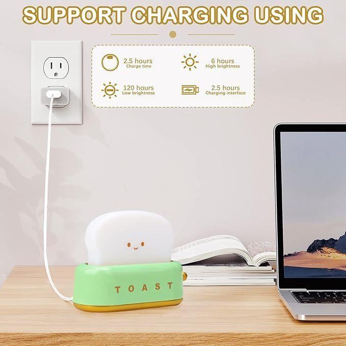 Пластиковый Очаровательный Ночник-Тост для Детей | Перезаряжаемый Светодиодный Прикроватный Светильник с Улыбающимся Лицом | Милая Настольная Лампа для Спальни, Детской, Кабинета