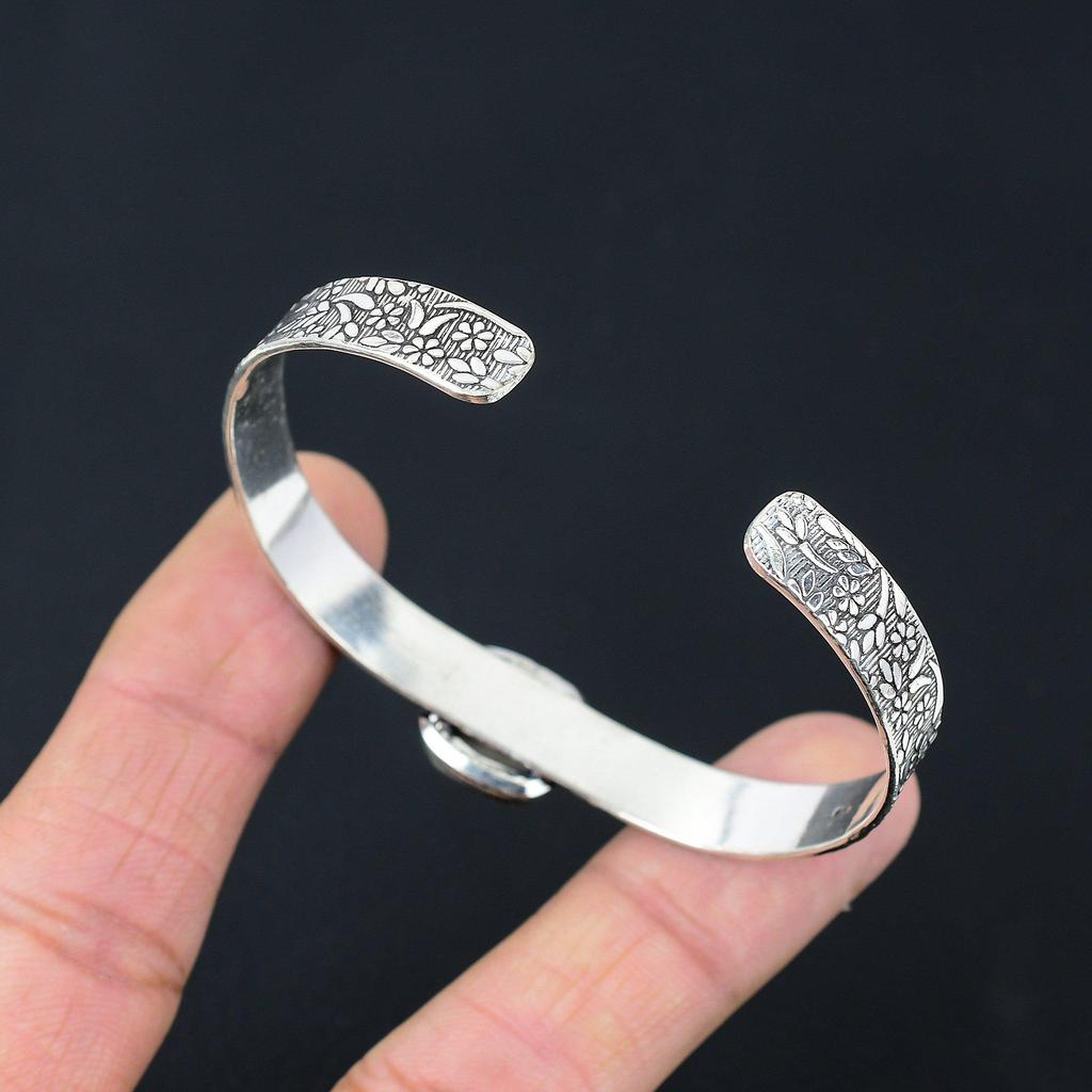 Распродажа ко Дню дочери Овальный розовый опал драгоценный камень Браслет-бенгл из стерлингового серебра 925 пробы