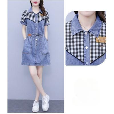 Летнее джинсовое платье большого размера для женщин, повседневное, с вышивкой и пэчворком, одежда для полных дам