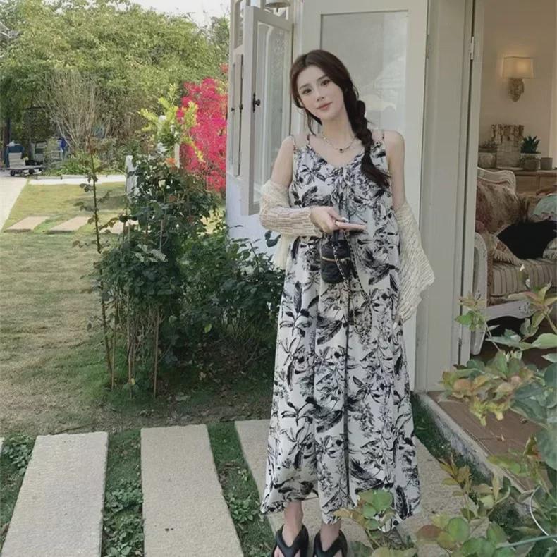 Женское платье-подтяжка с цветочным принтом 2023 года: Французский стиль чайной паузы