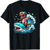 Beach Lover T-Rex Dinosaur Riding Shark Surfing Ocean Wave T-Shirt