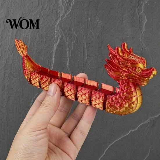 Handcrafted Dragon Boat Ornament 3D Printed Articulated Figurine, Gradient Metallic Statue with Flexible Bendable Body, Unique Festival Gift