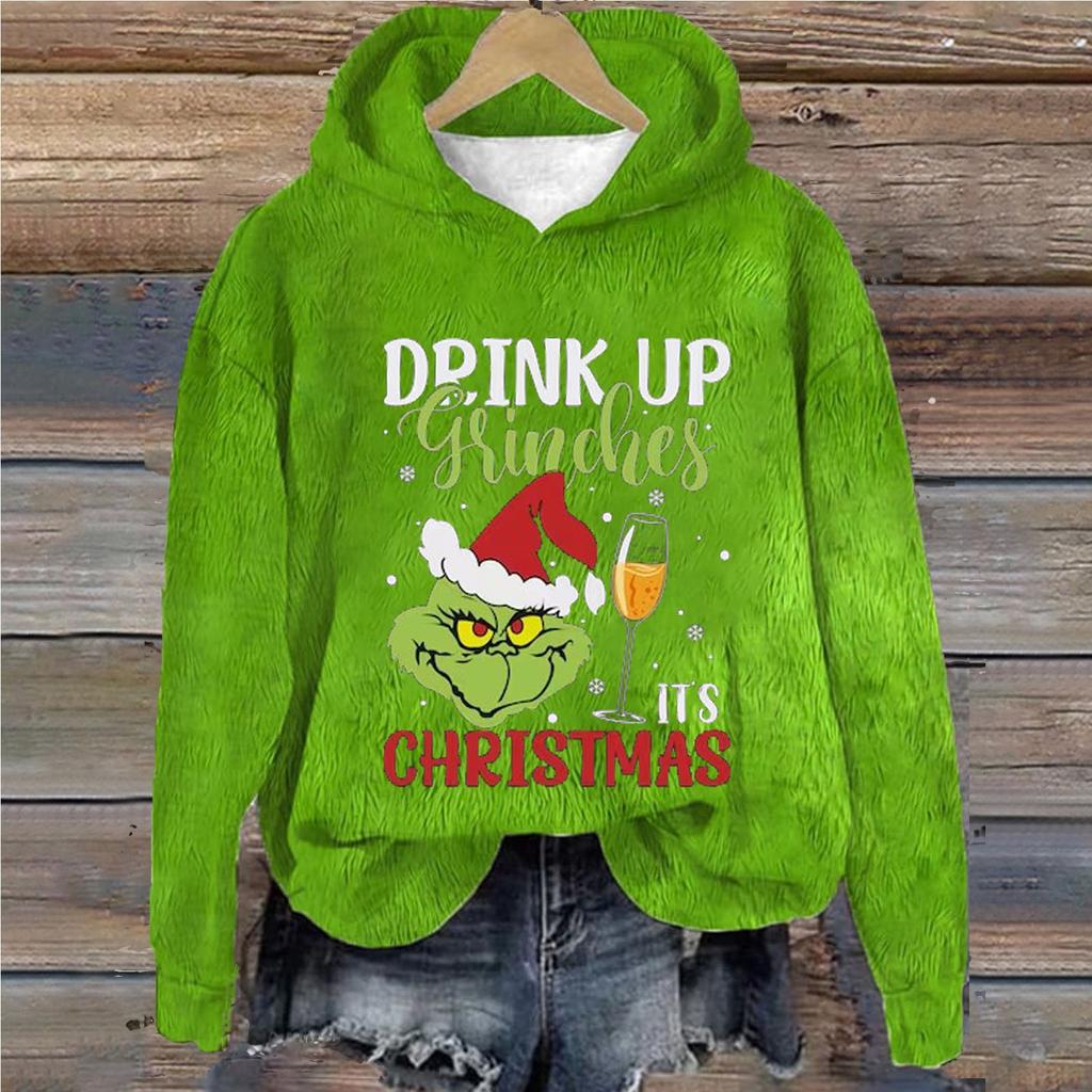 Женская толстовка, спортивная, рождественская, фланелевый пуловер, толстовка с длинным рукавом, повседневная толстовка