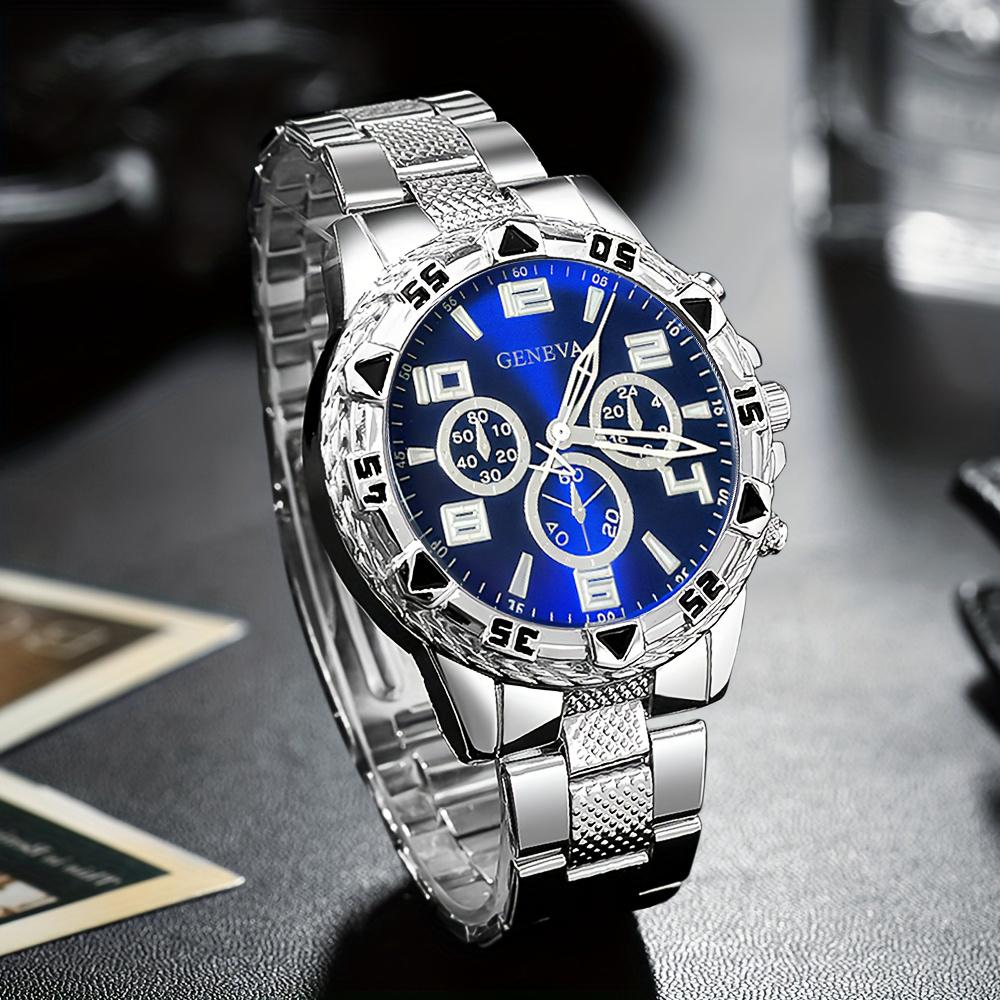 Деловые мужские повседневные кварцевые часы, наборы, аналоговые, золотистые и серебристые, ремешок из сплава, классические мужские наручные часы, наборы, подарки для мужчин.