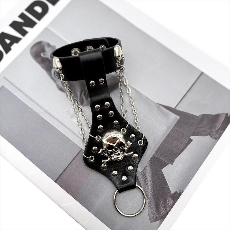 Браслет в стиле стимпанк с черепом и цепочкой из искусственной кожи для мужчин, готический браслет из серебристой цепочки, браслеты-обручи в стиле рок и Хэллоуин.