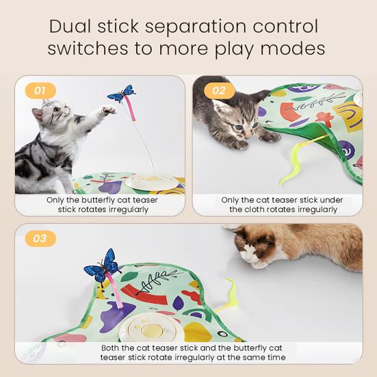 3-in-1 Hide And Seek Cat Toy Interactive Automatic Play Toy with Butterfly Wand And Moving Concealed Feather Kitten Exercise Hunting Game for Indoor