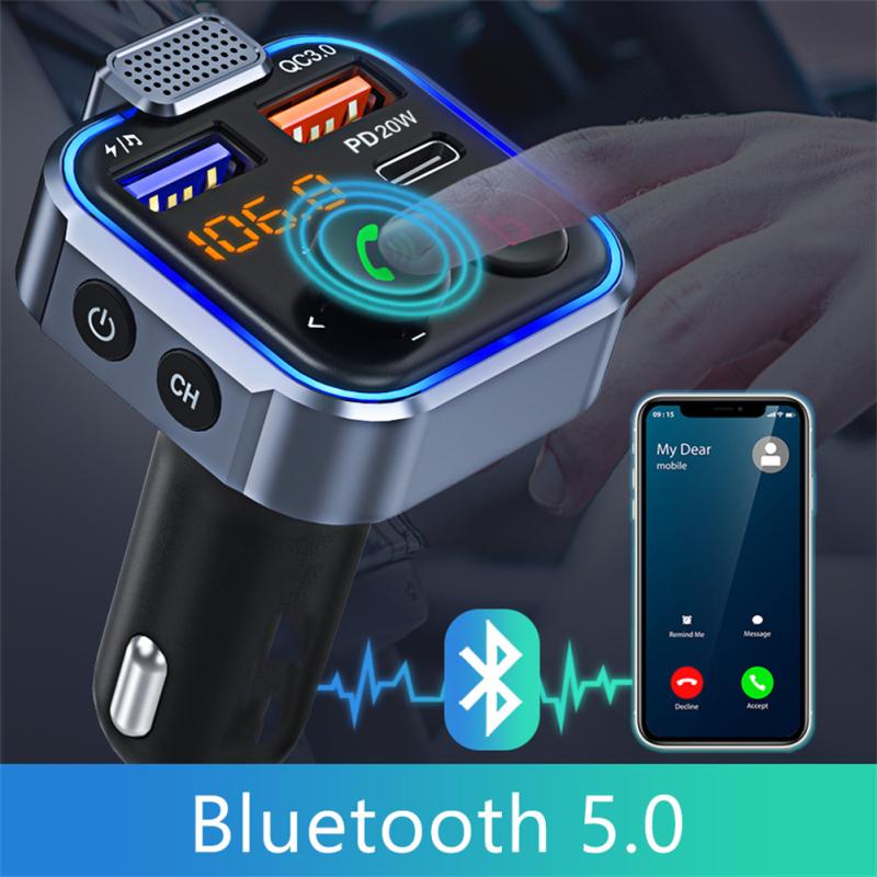 Fm Transmitter Bluetooth-compatible 5.0 Handsfree Car Kit Mp3 Player With Type-c Pd 20w Qc3.0 Fast