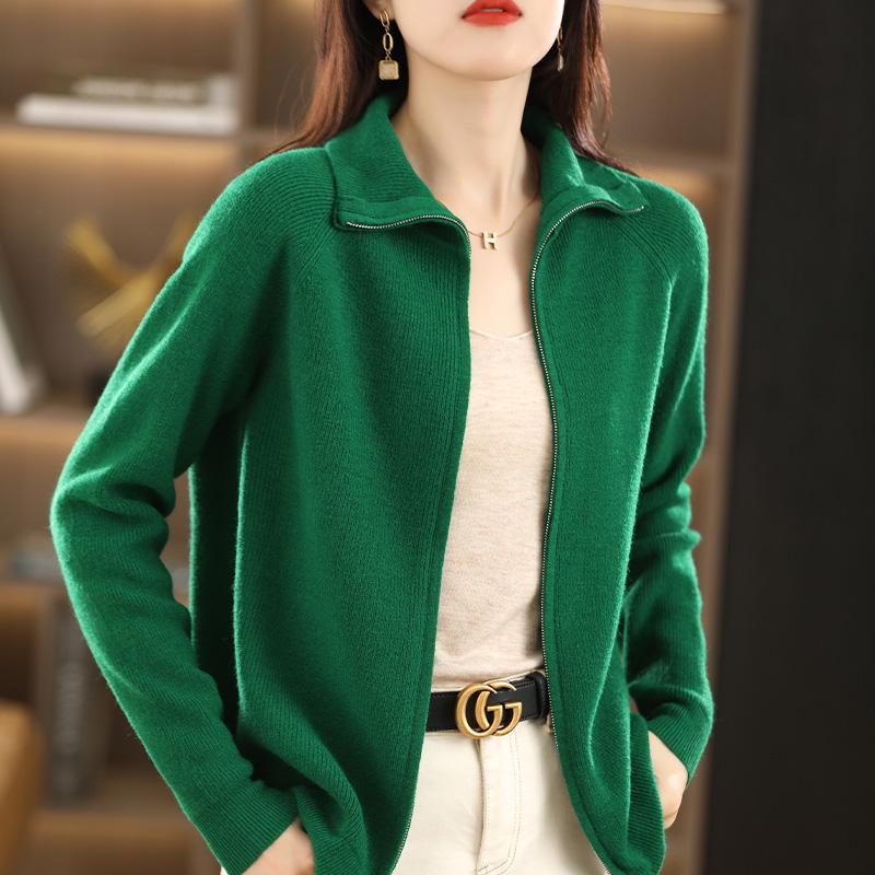 Новый осенне-зимний вязаный кардиган, женский однотонный утепленный свободный короткий свитер на молнии с лацканами, пальто