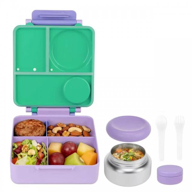 Kids Stainless Steel Insulated Lunch Box With 4-Compartment Design Microwave Safe BPA-Free Plastic School Office
