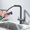 Kitchen Pull-out Filtered Faucet Black Brass Purifier Faucet 360 Rotation Dual Sprayer Drinking Water Tap Vessel Sink Mixer Tap
