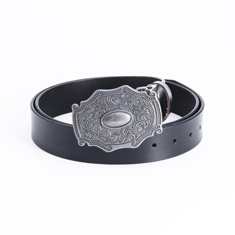 Adult Engraved Fashion Retro Belt Gentleman Waist Accessories Black Cowhide Belt Period Props