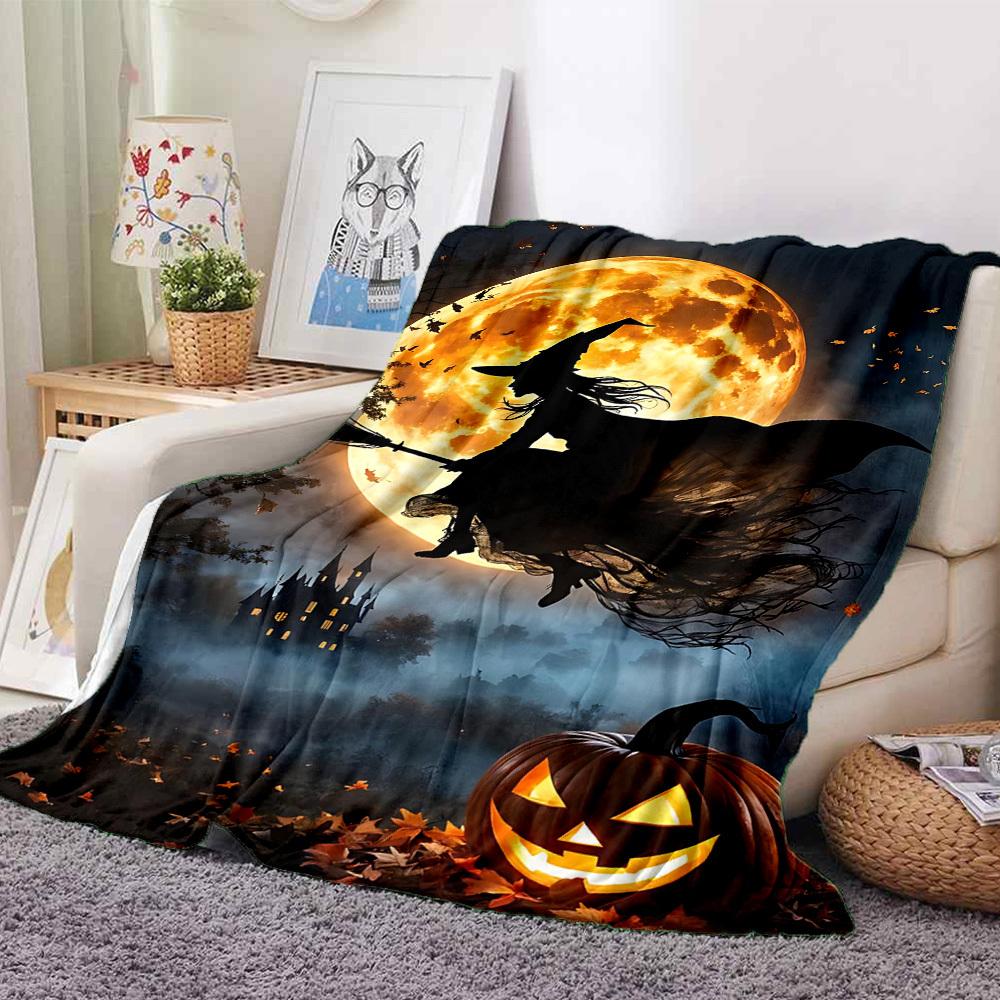 1pc Halloween Witch Print Blanket   Lightweight Flannel Throw Blanket For Sofa, Bed, Living Room, Office, Outdoor Travel, Camping