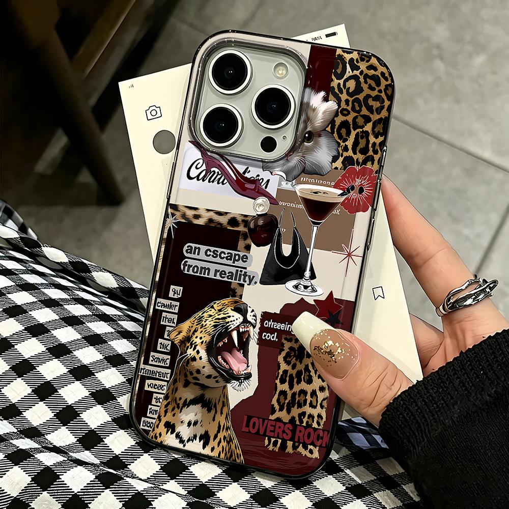 Чехол для телефона с коллажем леопардового принта для iPhone 17 Air 16 15 14 Pro 13 12 11 Pro Max 16 Plus Ударопрочный силиконовый чехол