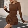 Осень Элегантное платье мини с длинным рукавом, круглым вырезом, сексуальное облегающее, однотонное, для выпускного вечера, женский наряд, эластичное, вечернее, для фестиваля, платье-торт