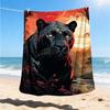 1pc Panther Sunset Jungle Throw Blanket Polyester Fiber, Lightweight Flannel, Soft & Warm, All Season Use for Outdoor, Camping Digital Print