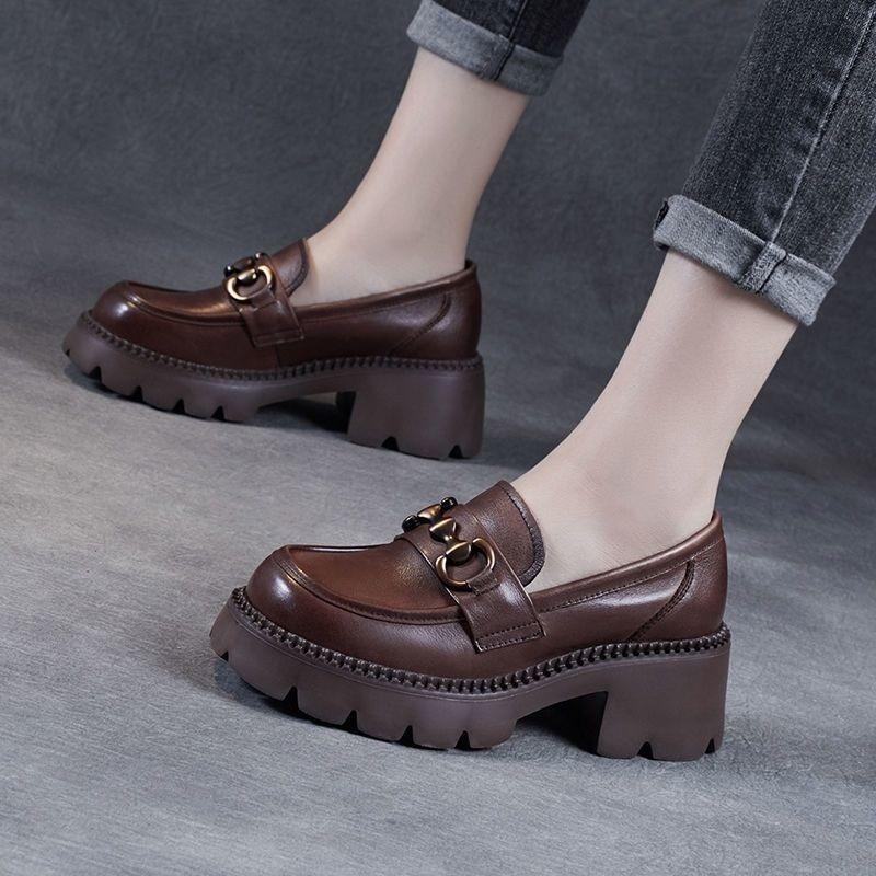 Туфли-лоферы на квадратном каблуке со средней высотой каблука, с металлическими украшениями, распродажа женской обуви 2024 года, модные туфли весна/осень, однотонные туфли-лодочки, мокасины