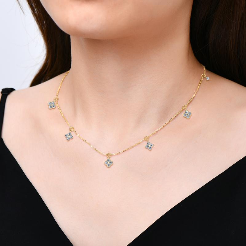 RAPRGOLD GRA Certified Moissanite Four Leaf Clover Pendant Necklaces for Women Real 925 Sterling Silver Chains Fine Jewelry Gift
