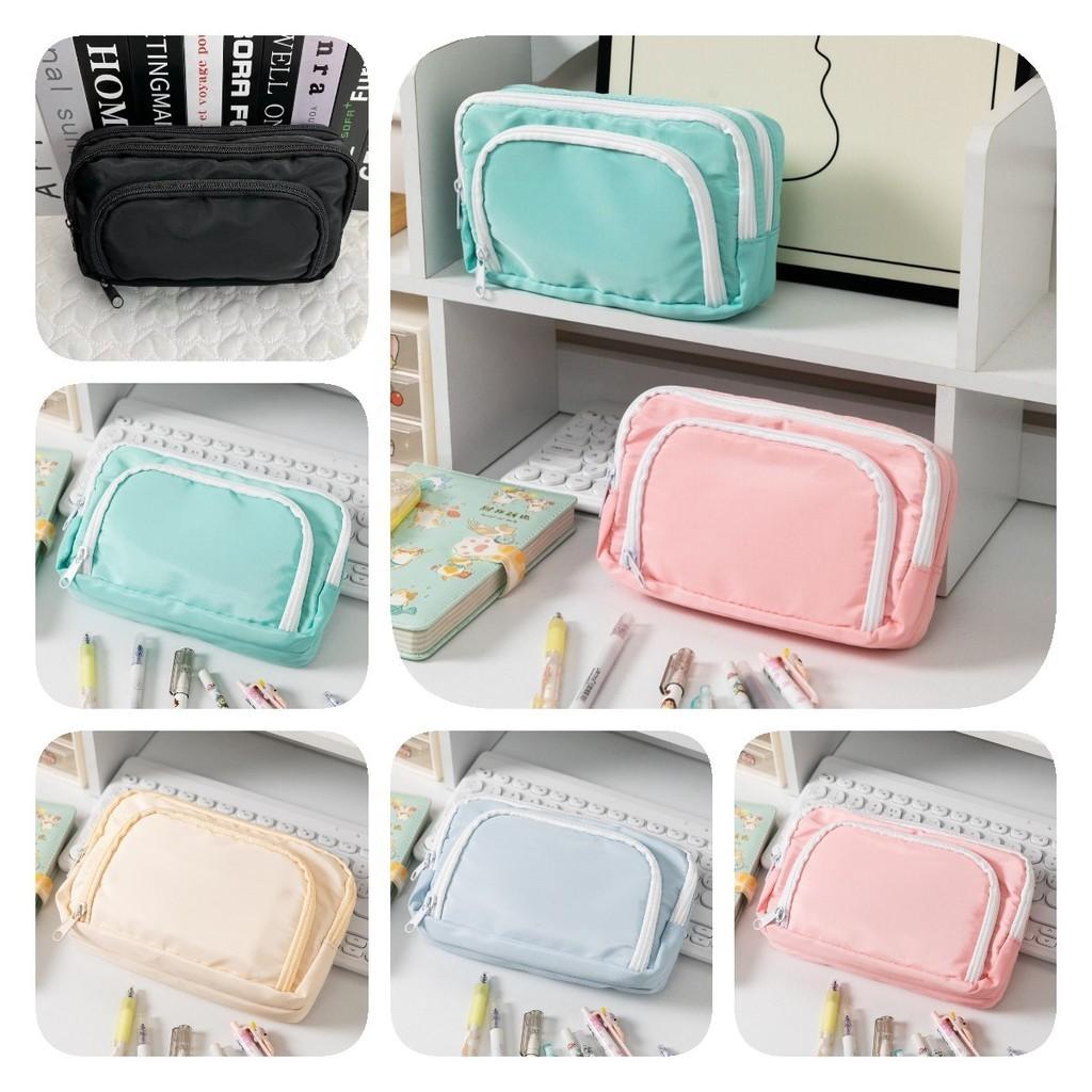 Stylish Large Capacity Ins Student Pencil Case Simple Front Open Window Makeup Bag