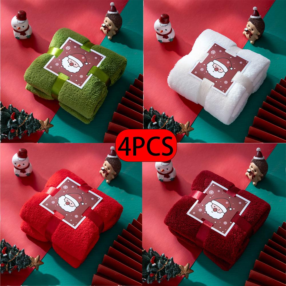 Набор полотенец на рождественскую тематику, 4 шт. - Праздничный дизайн с оленями/Санта-Клаусом/елкой, Идеально для праздничных подарков