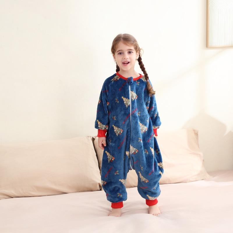 European and American Flame Retardant Flannel Baby Sleeping Bag Cartoon Printed Baby Anti Kick Jumpsuit Pajamas