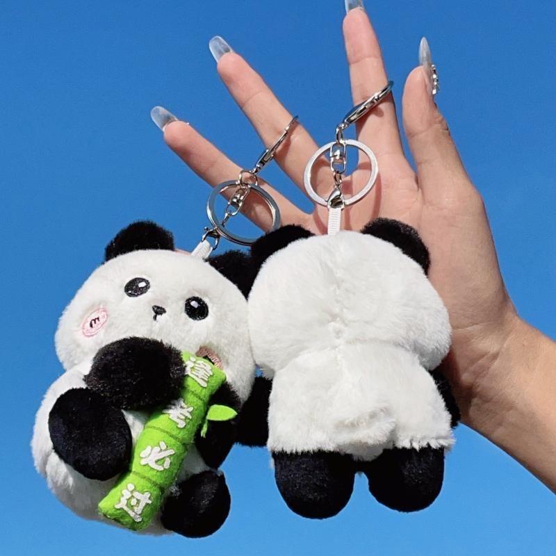 Cute Plush Panda Keychain Short Fur Miniature Stuffed Doll Perfect For Children