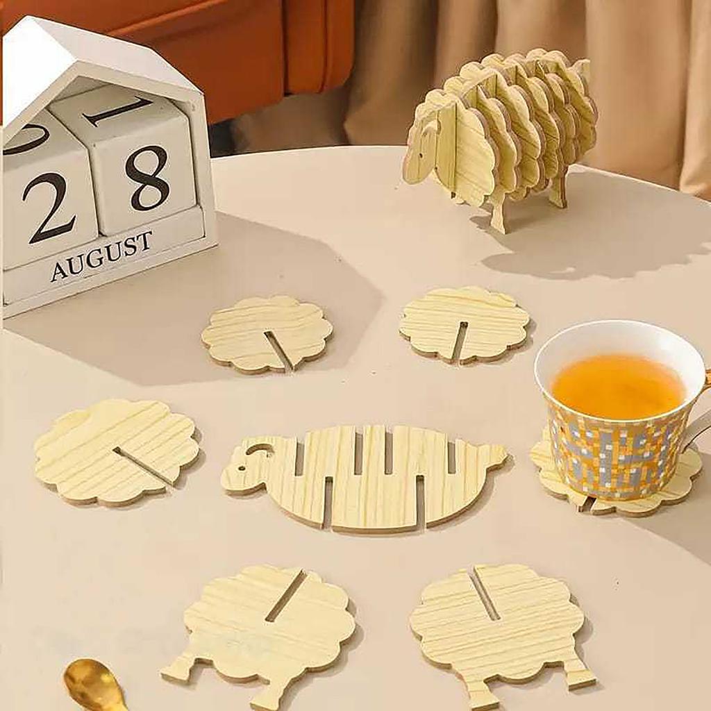 Sheep-Shaped Wooden Heat Insulation Mat Creative Anti-Scald Table Decoration For Home