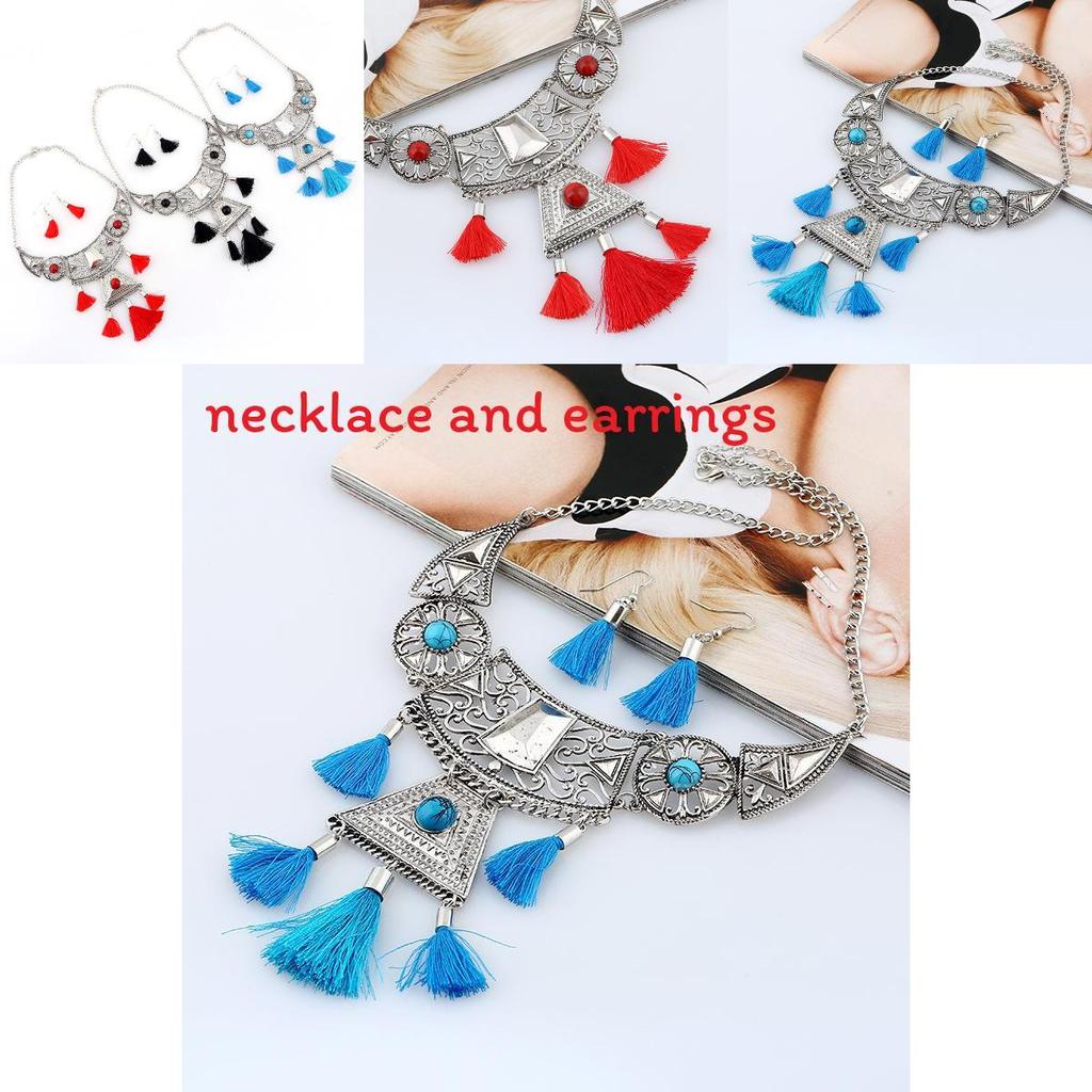 Ethnic Style Simulation Gemstone Decoration Women Necklace With Tassel Design For Travel And Gift Use