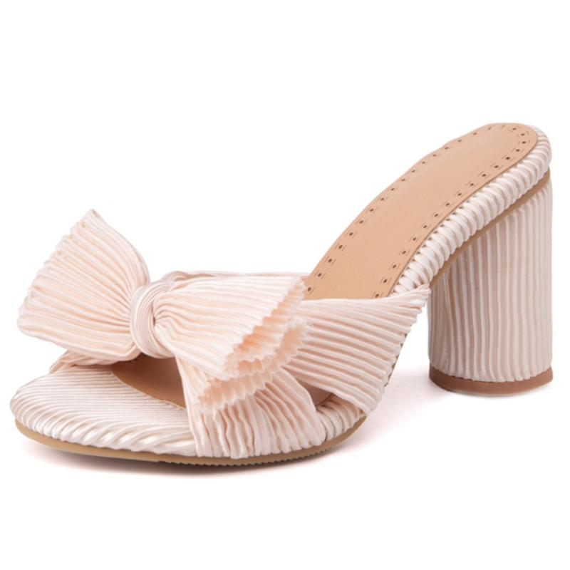 Модные летние тапочки, босоножки, туфли женские, на открытом воздухе, с милым бантом, на высоком каблуке, зеленые, красные, черные, туфли для вечеринок, женские, большого размера 50