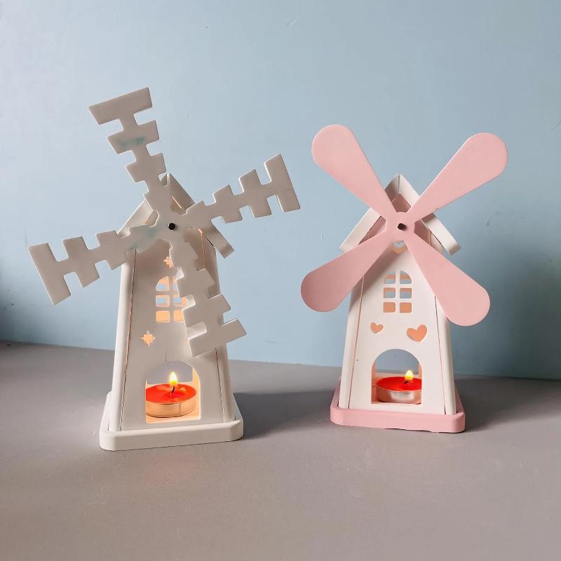 Windmill House Silicone Molds DIY 3D Tea Light Cup Holder Gypsum Plaster Concrete Mould Craft Ornament UV Epoxy Resin Tool