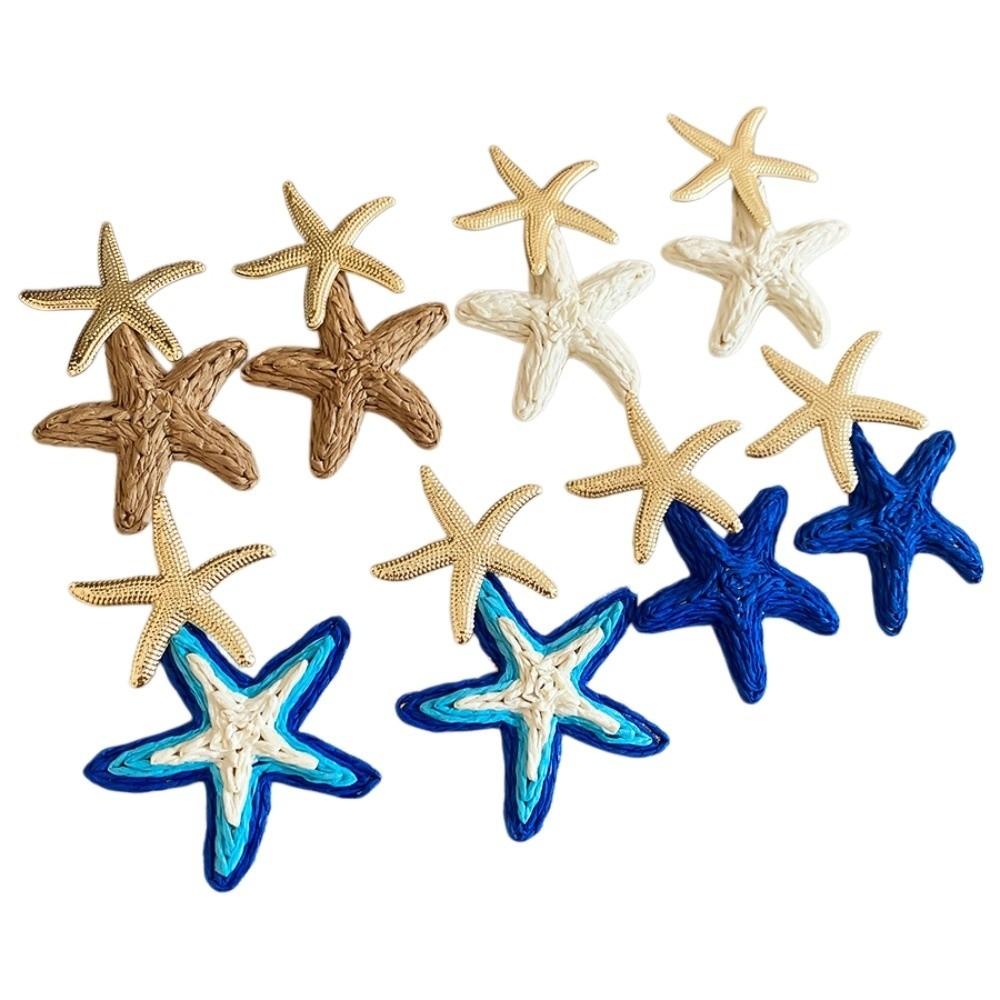 Raffia Grass Starfish Earrings Personality Star Dangle Earrings Starfish Ear Pendant Daily
