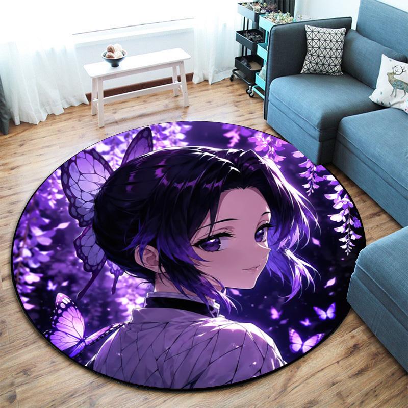 Classic Japanese-style cartoon Demon Slayer round rug, home soft decorative anti-slip yoga mat and chair mat, outdoor floor mat carpet K1