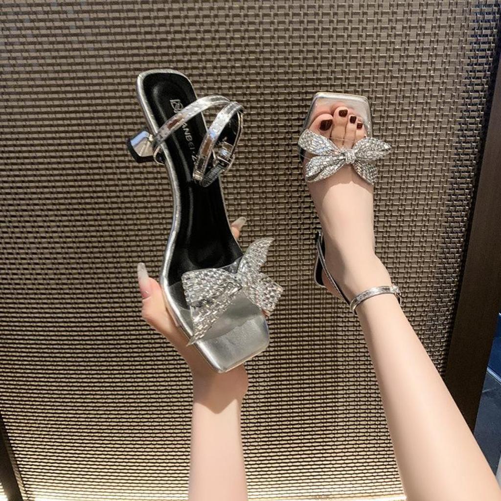 Women's High Heels Comfortable Sandals Instagram Fairy Style Bow Skirt Slim Design Summer Spring Height Increasing Feature Big