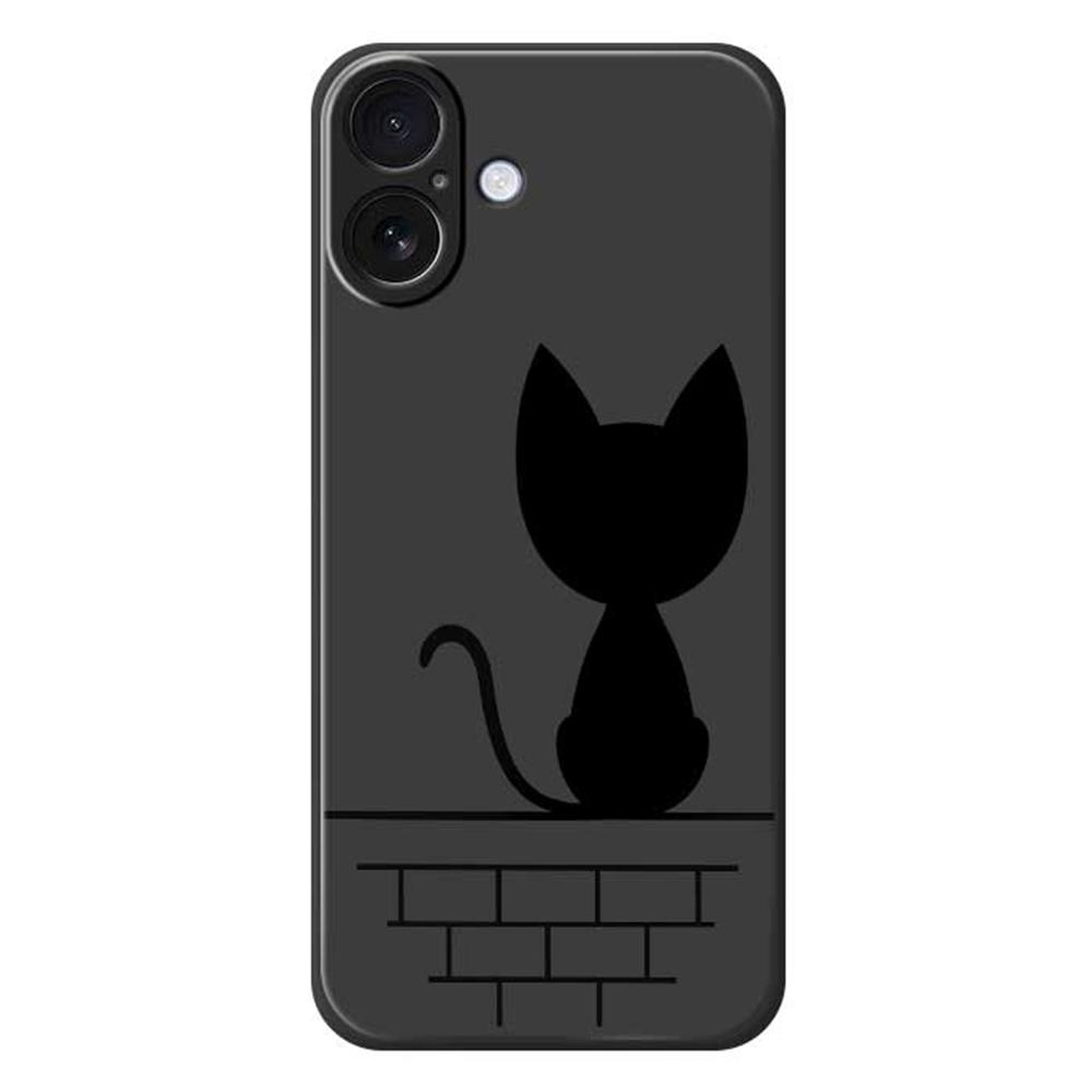 For iPhone 17 Case Black Cat on the Wall Pattern Printing Straight Edge TPU Phone Back Cover