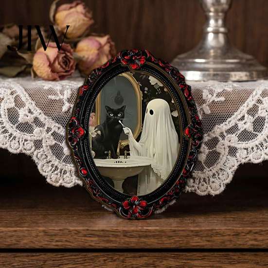 Strong Adsorption Iron Cabinet Magnets Retro Gothic Halloween Refrigerator Magnet, Distressed Oval Photo Frame Frige Magnets, Dark Black Embossed