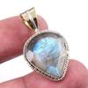 Natural Labradorite 925 Solid Sterling Silver Jewelry TwoTone Pendant 1.25" c2U30