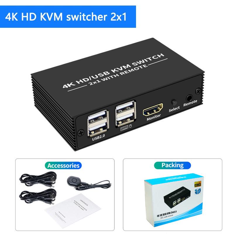 KVM-переключатель 2x1 HDMI: Видео 4K, Совместное использование USB-мыши и клавиатуры
